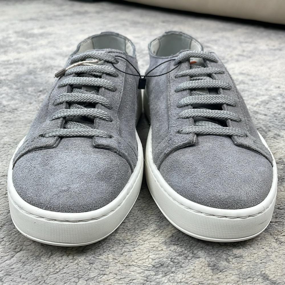SOLD - New Santoni Micro Suede Low Top Sneakers Soft Gray Sz 7.5 - Picture 5 of 11